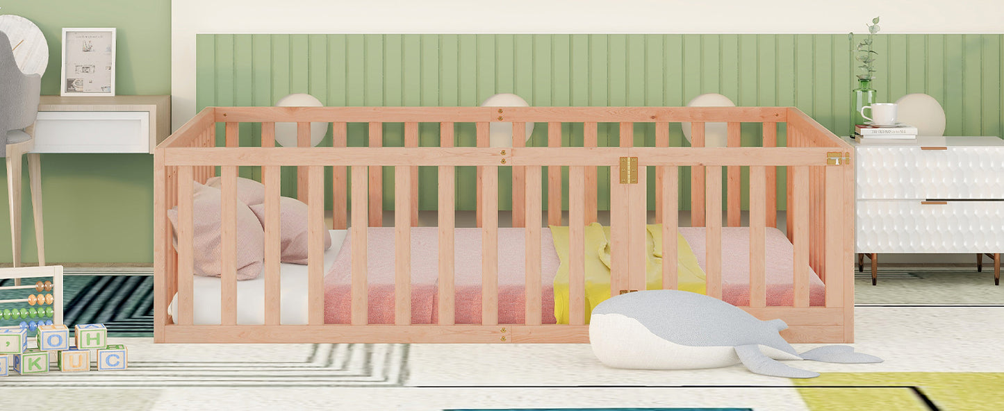 Wooden baby crib with soft bedding and decorative whale plush