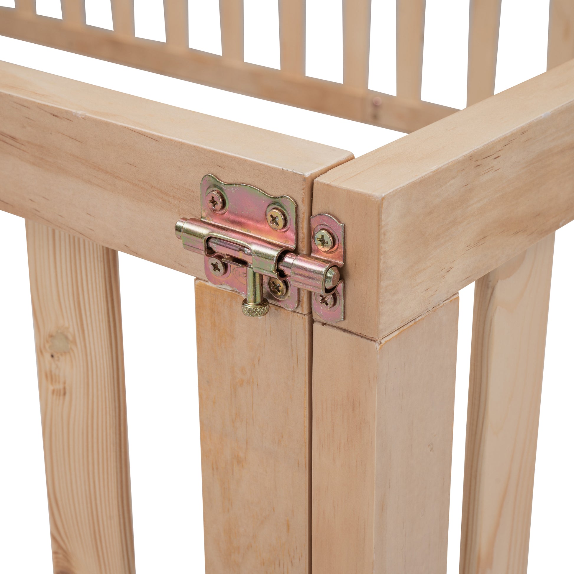 Wooden baby crib with secured latch