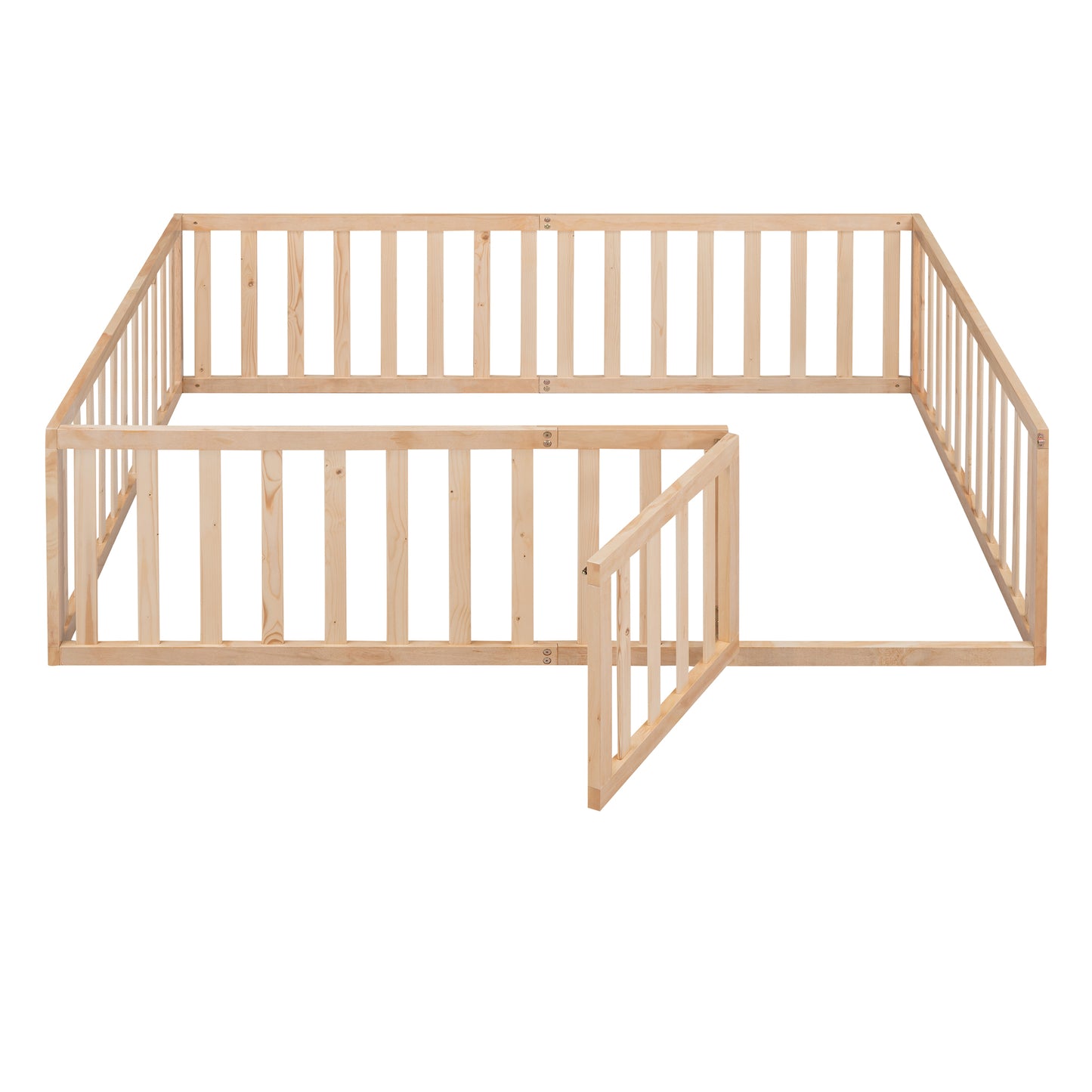 Natural pine wood playpen with hinged gate for babies and toddlers