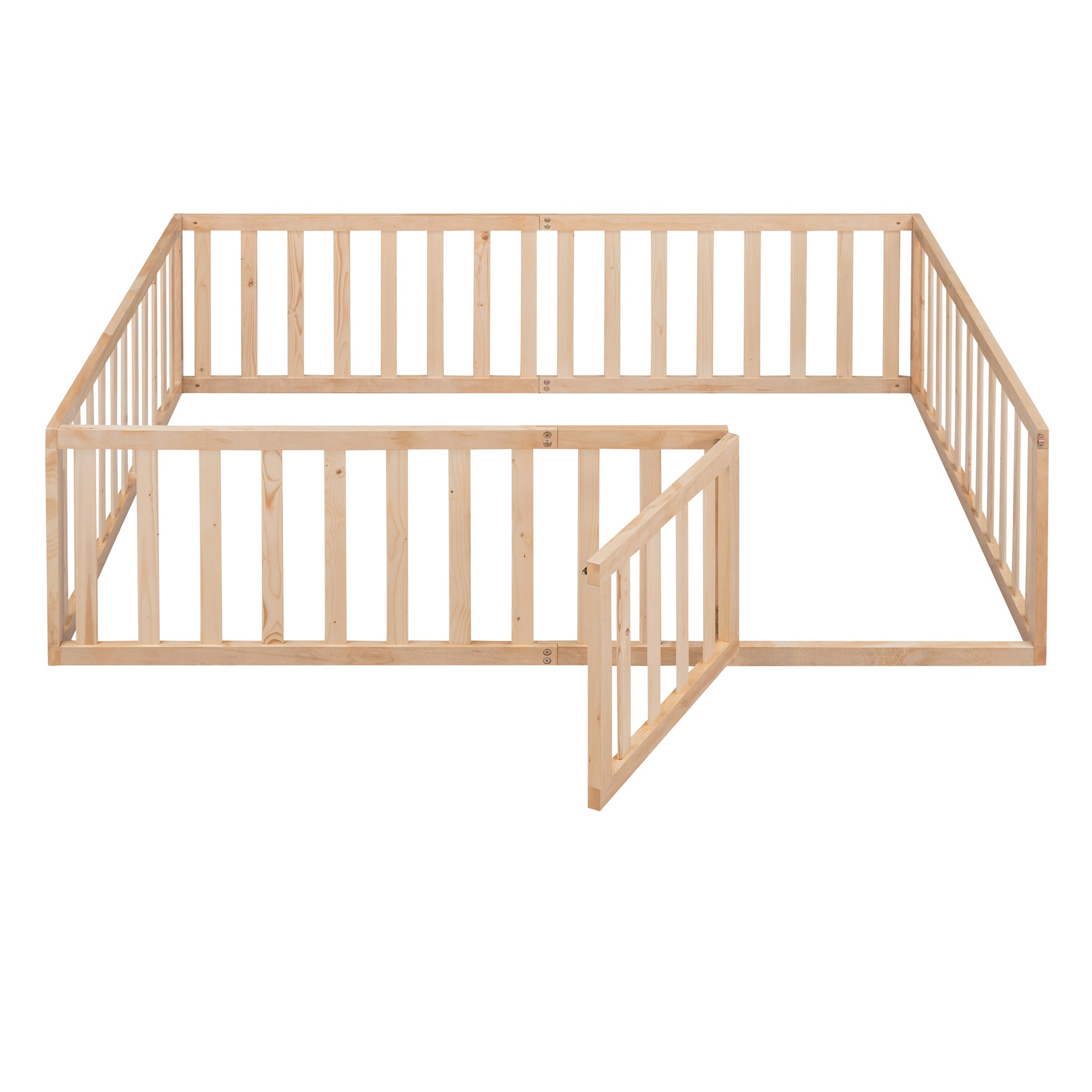 Natural pine wood playpen with hinged gate for babies and toddlers