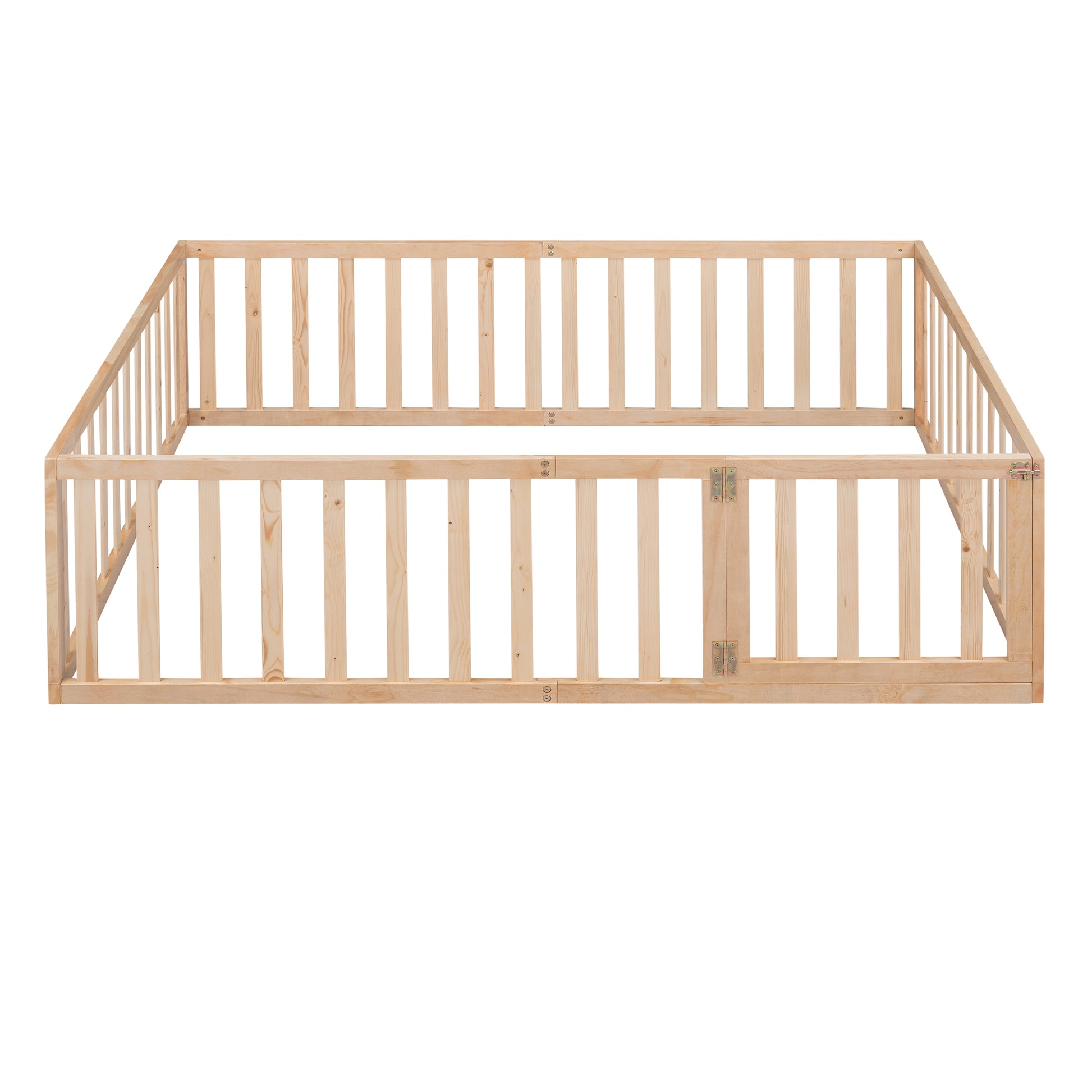 Natural wood baby playpen with hinged gate