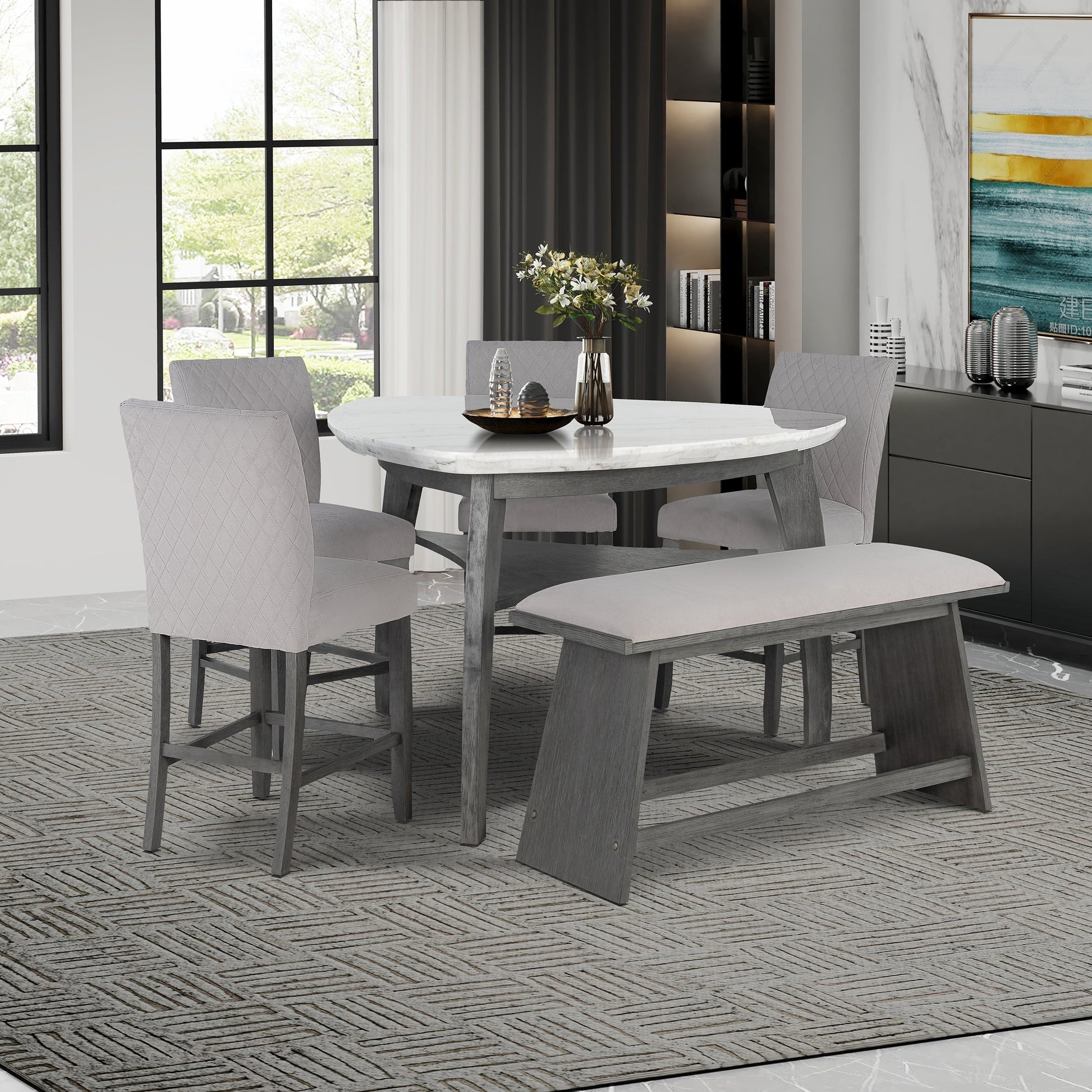 Triangle Bar Table top view highlighting smooth rubberwood surface
