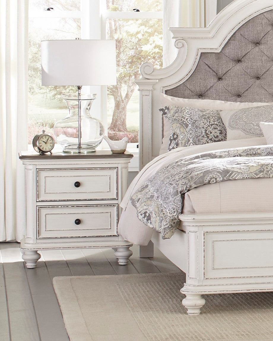 Elegant Traditional Nightstand with Drawers in Antique White and Brown-Gray Finish