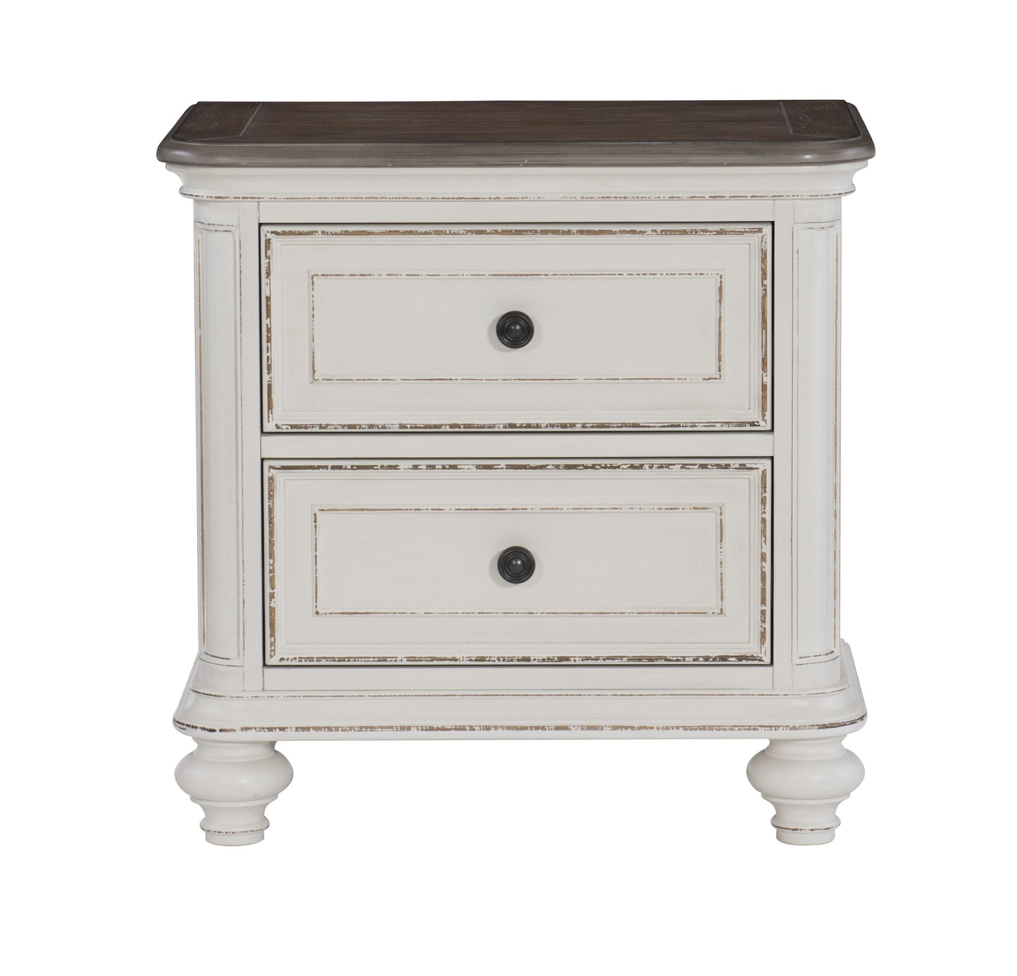 Elegant Traditional Nightstand with Drawers in Antique White and Brown-Gray Finish