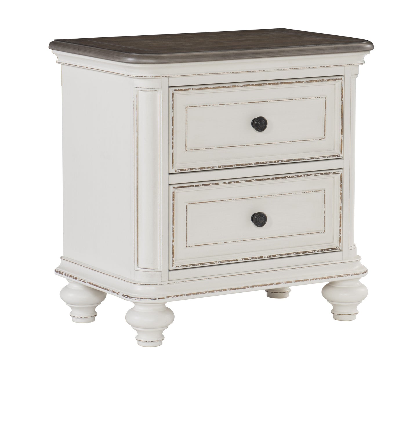 Elegant Traditional Nightstand with Drawers in Antique White and Brown-Gray Finish
