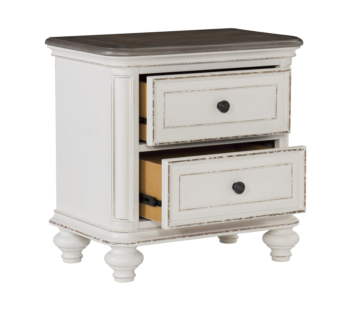 Elegant Traditional Nightstand with Drawers in Antique White and Brown-Gray Finish