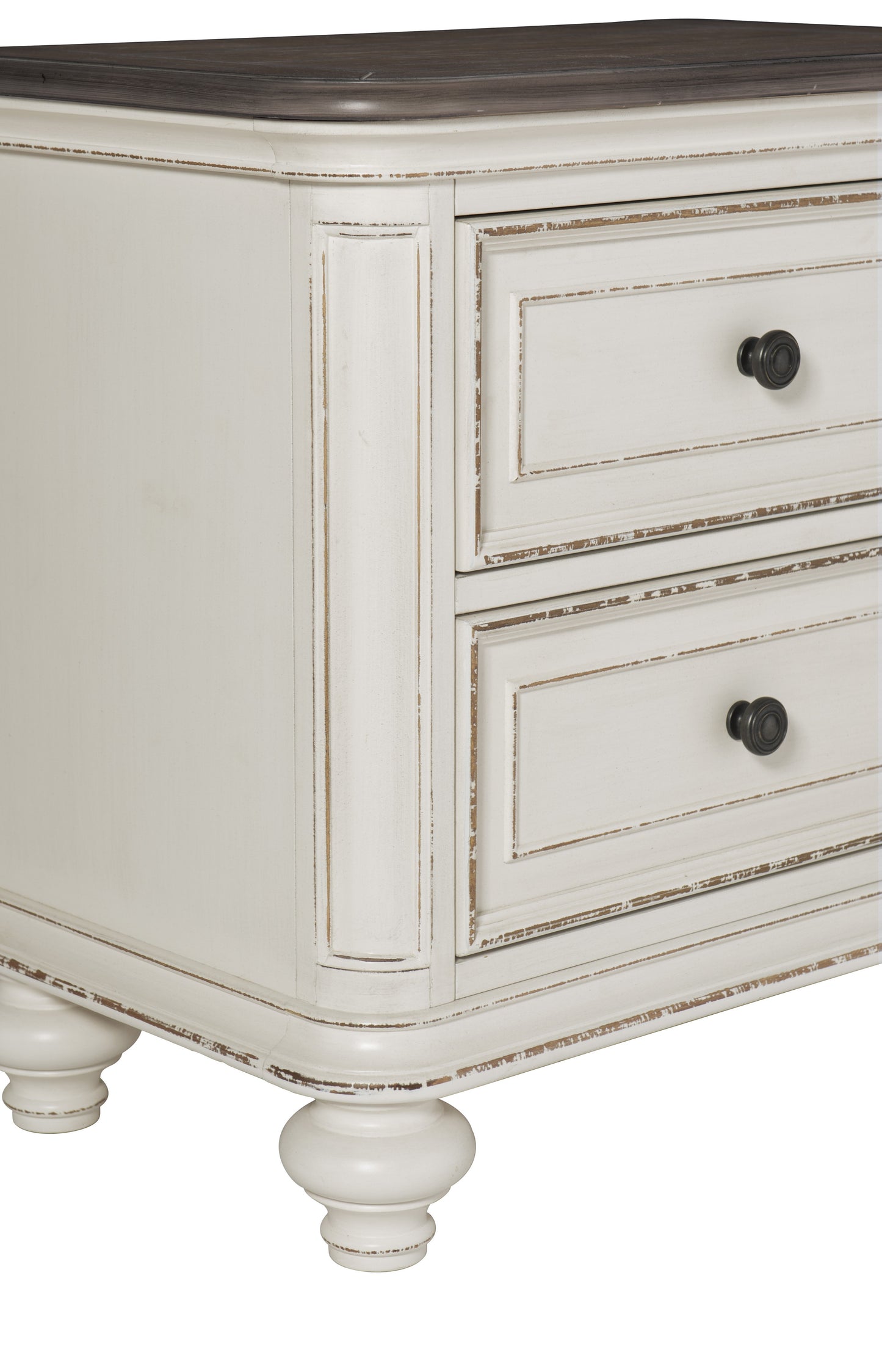 Elegant Traditional Nightstand with Drawers in Antique White and Brown-Gray Finish