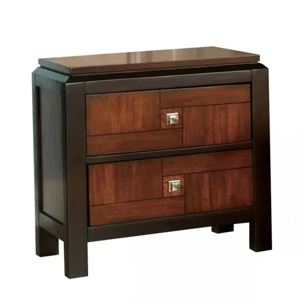 Multitone Nightstand with 2 Drawers and Square Knobs