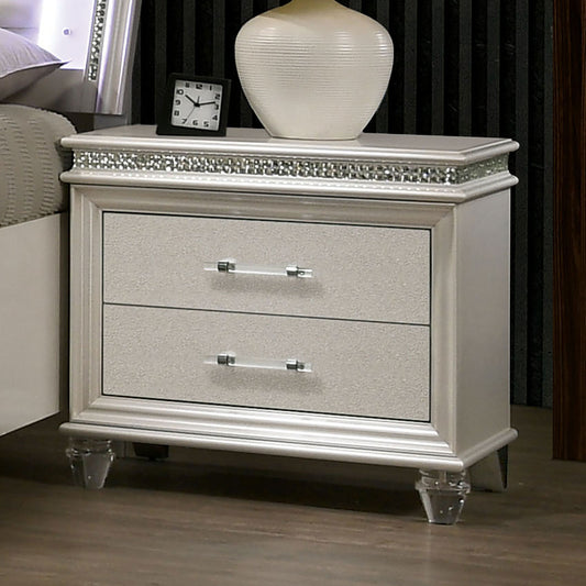 Silver modern nightstand with two drawers and crystallike trim