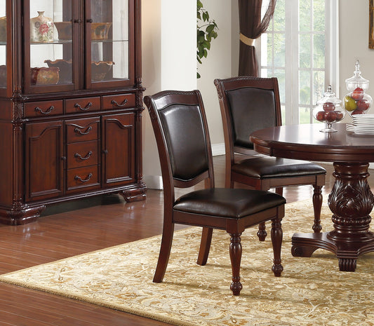 TREATLIFE HOME Formal Set of 2 Side Chairs with Faux Leather Upholstered Seats, Rubberwood Construction, Brown Color, Traditional Design