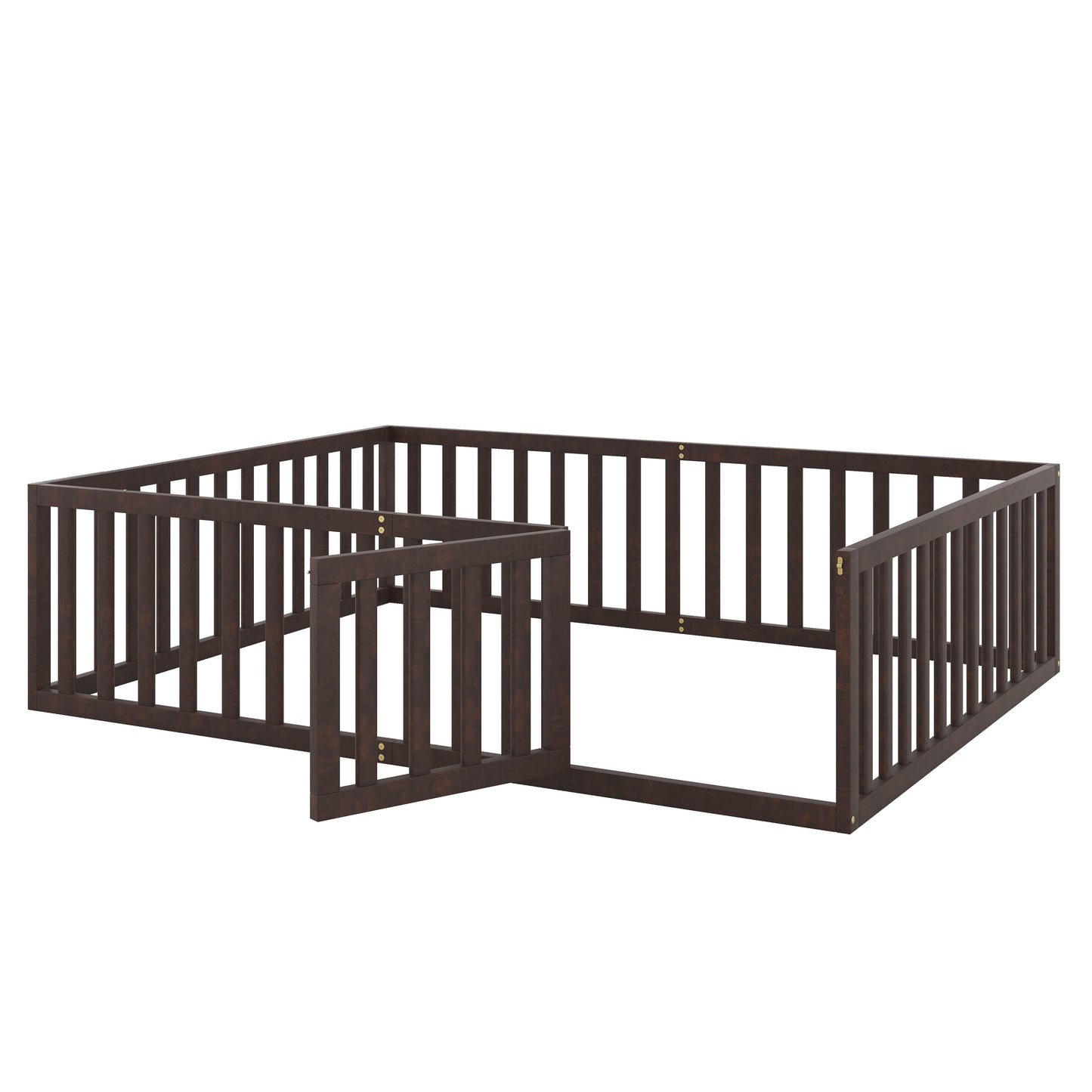 Dark brown wooden playpen with attached gate