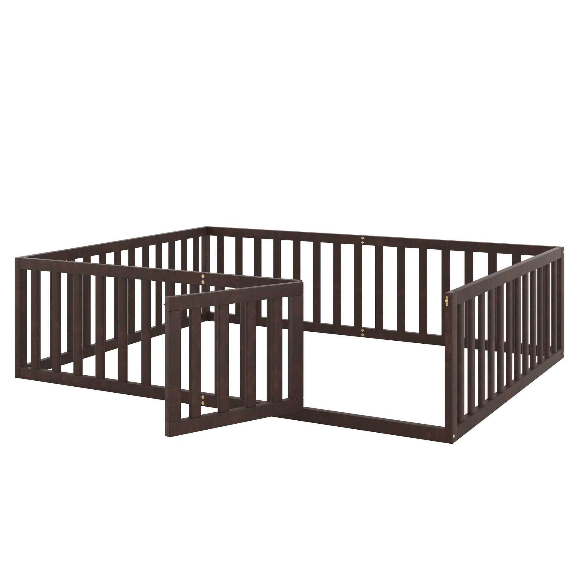 Dark brown wooden playpen with attached gate