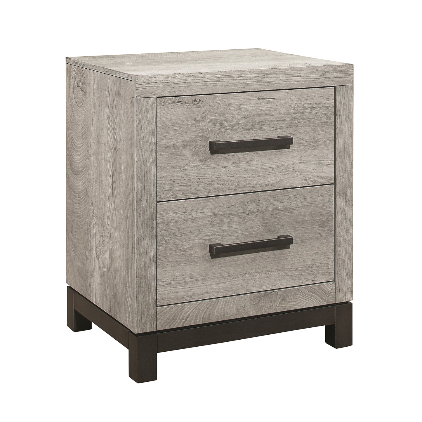 Stylish Gray Nightstand with 2 Drawers and Metal Hardware