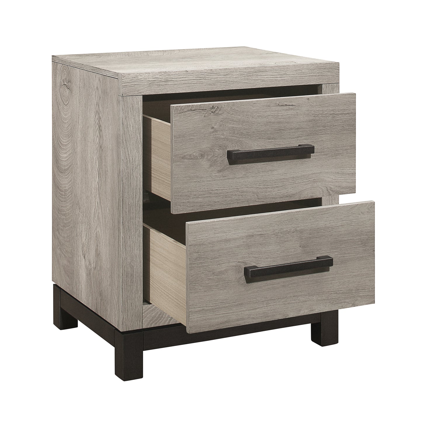 Stylish Gray Nightstand with 2 Drawers and Metal Hardware