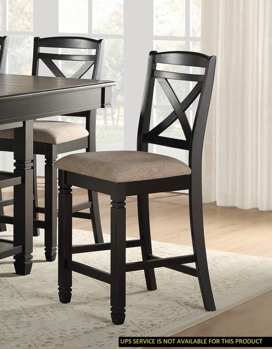 TREATLIFE HOME Transitional Style Dining Counter Height Chairs Set of 2, Black Finish Wood with Beige Fabric Seats