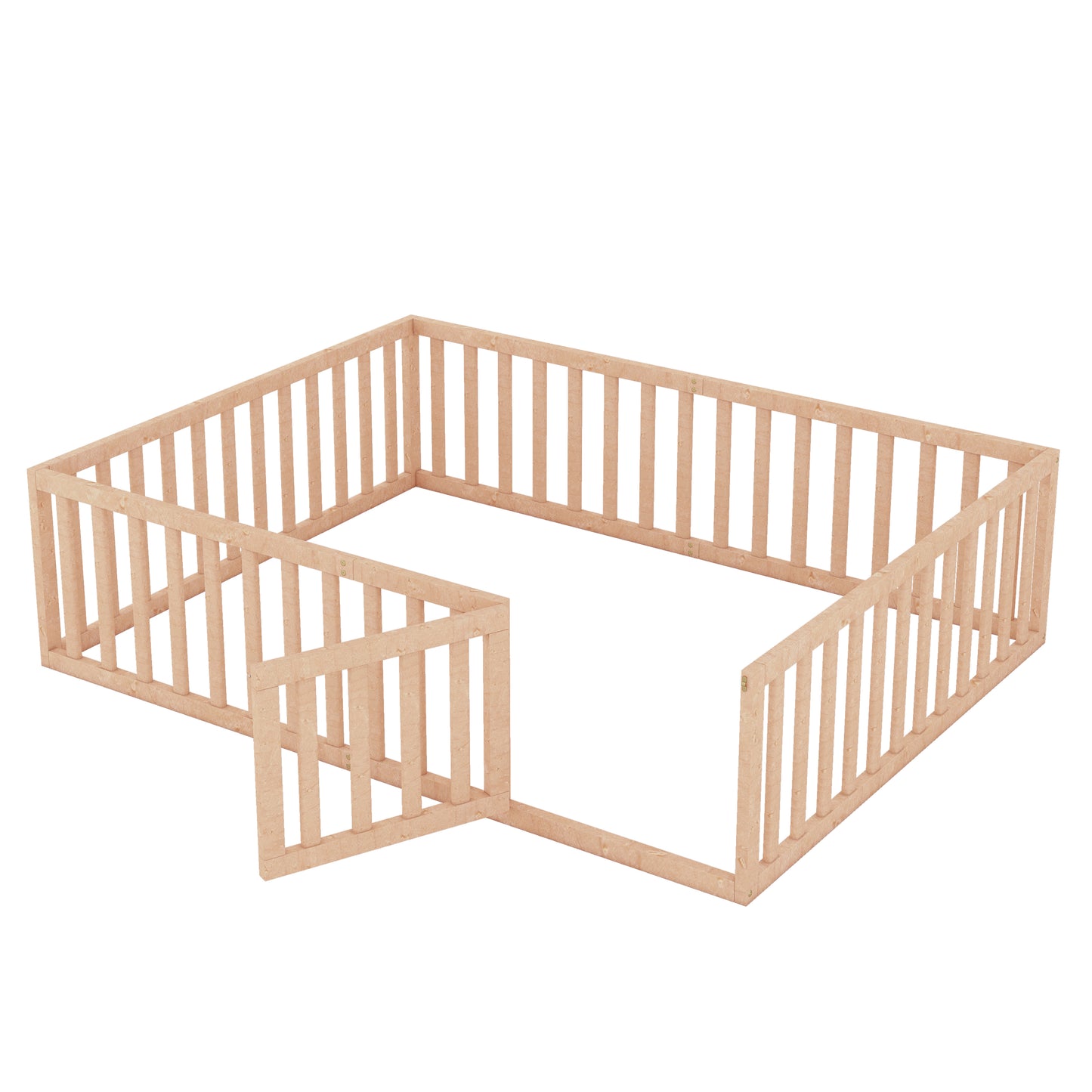 Natural wood playpen frame with vertical slats