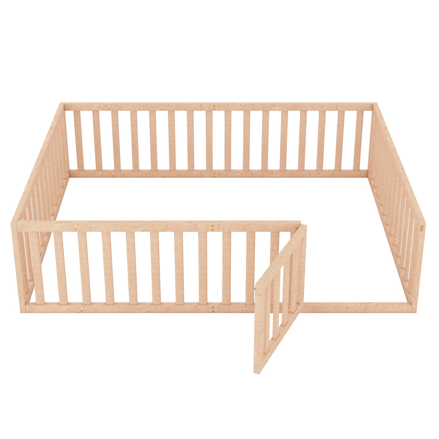 Light wood playpen with open gate