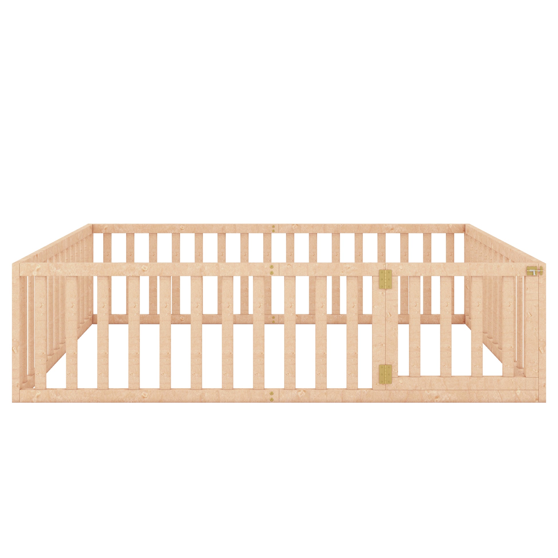 Light wood playpen with safety gate