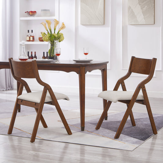 Elegant wooden folding chair with upholstered seat