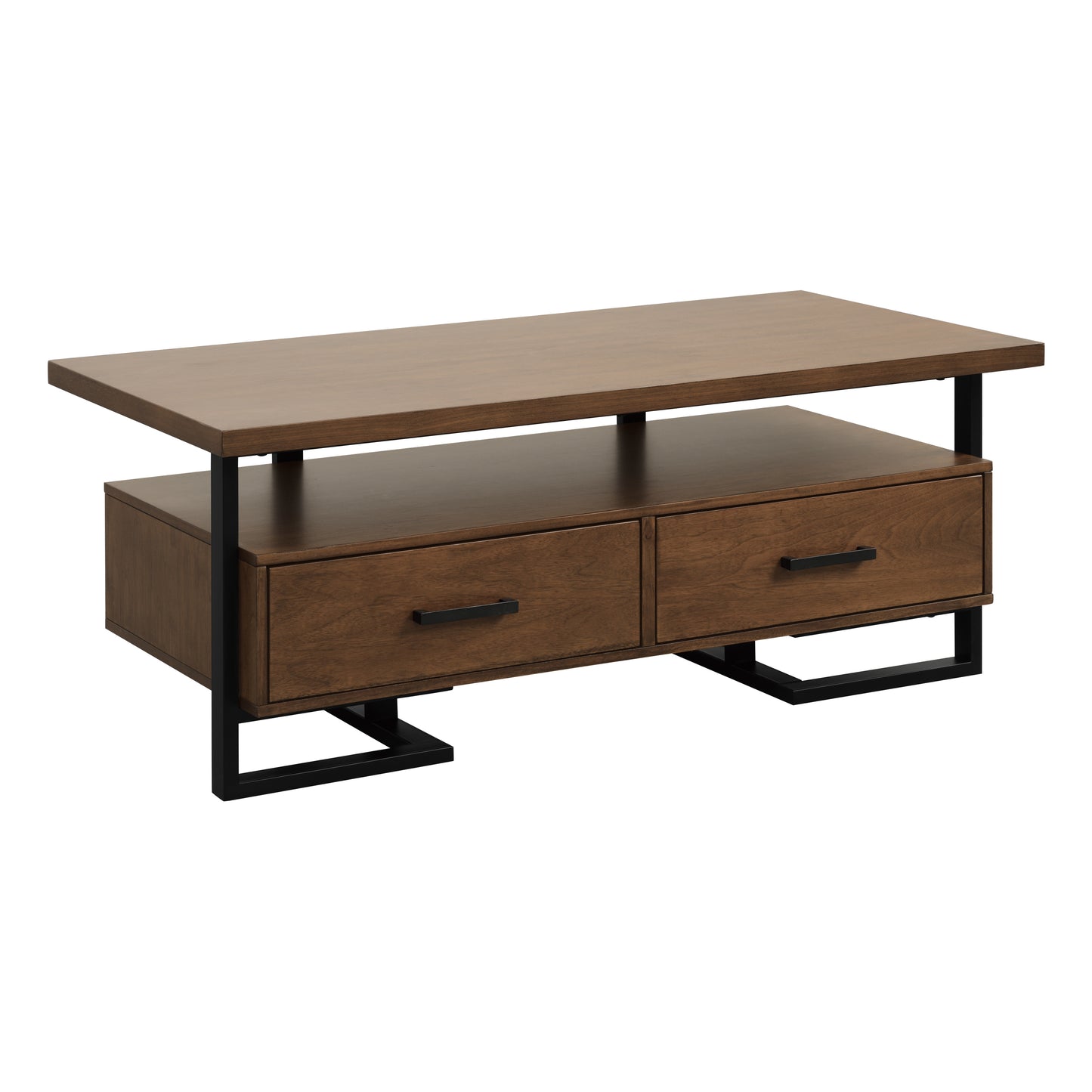 Contemporary Design Coffee Table with Drawers - Walnut and Black