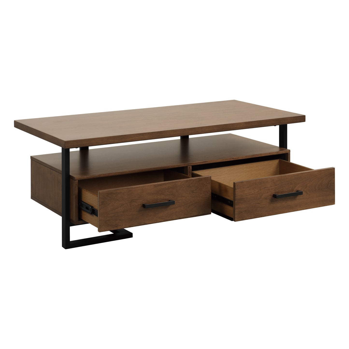Contemporary Design Coffee Table with Drawers - Walnut and Black