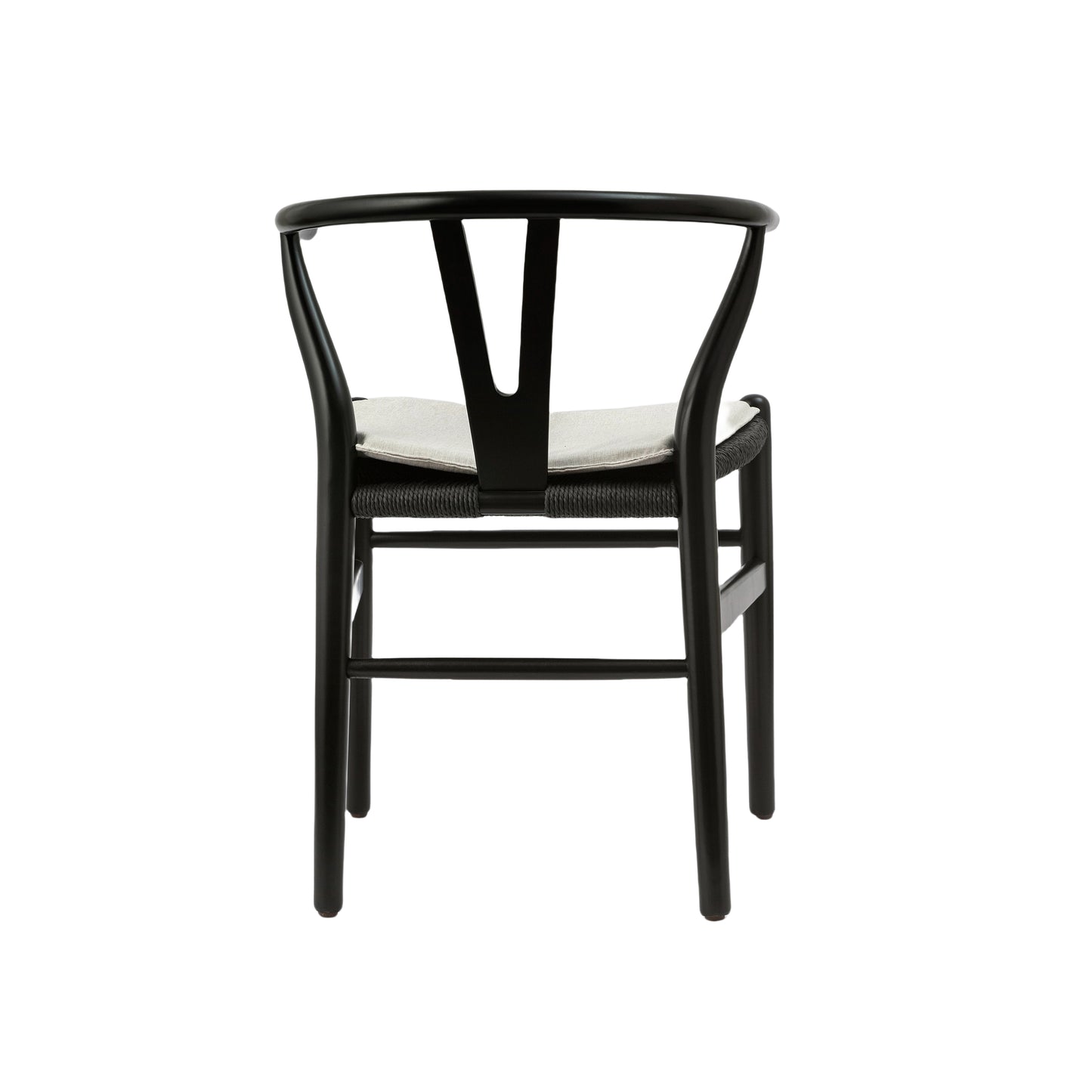 Black modern dining chair with curved back and woven seat