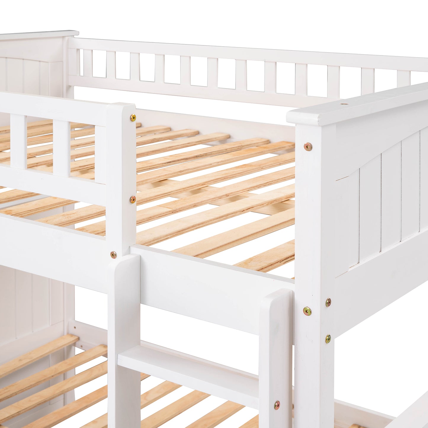 Space-Saving Full Over Full Bunk Bed with Twin Trundle, White