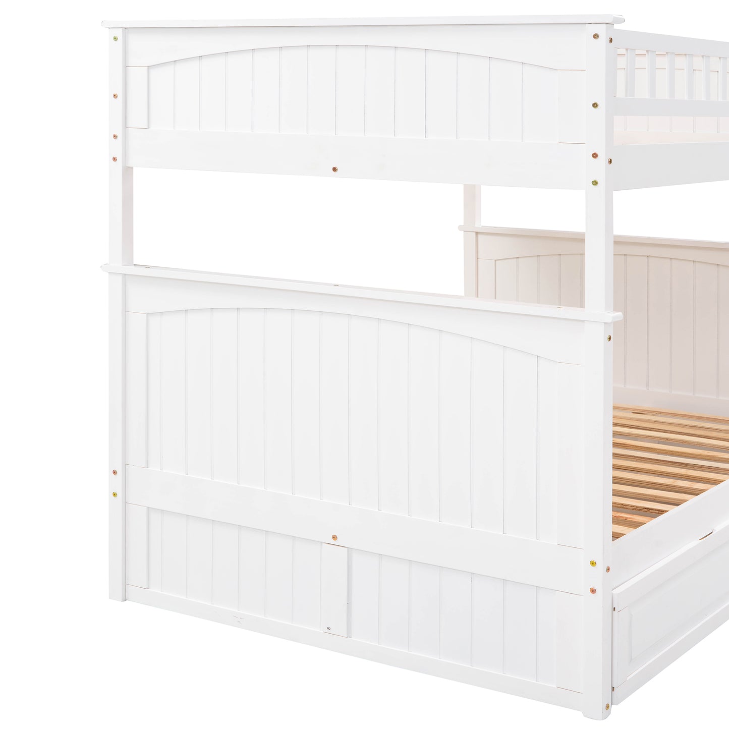 Space-Saving Full Over Full Bunk Bed with Twin Trundle, White