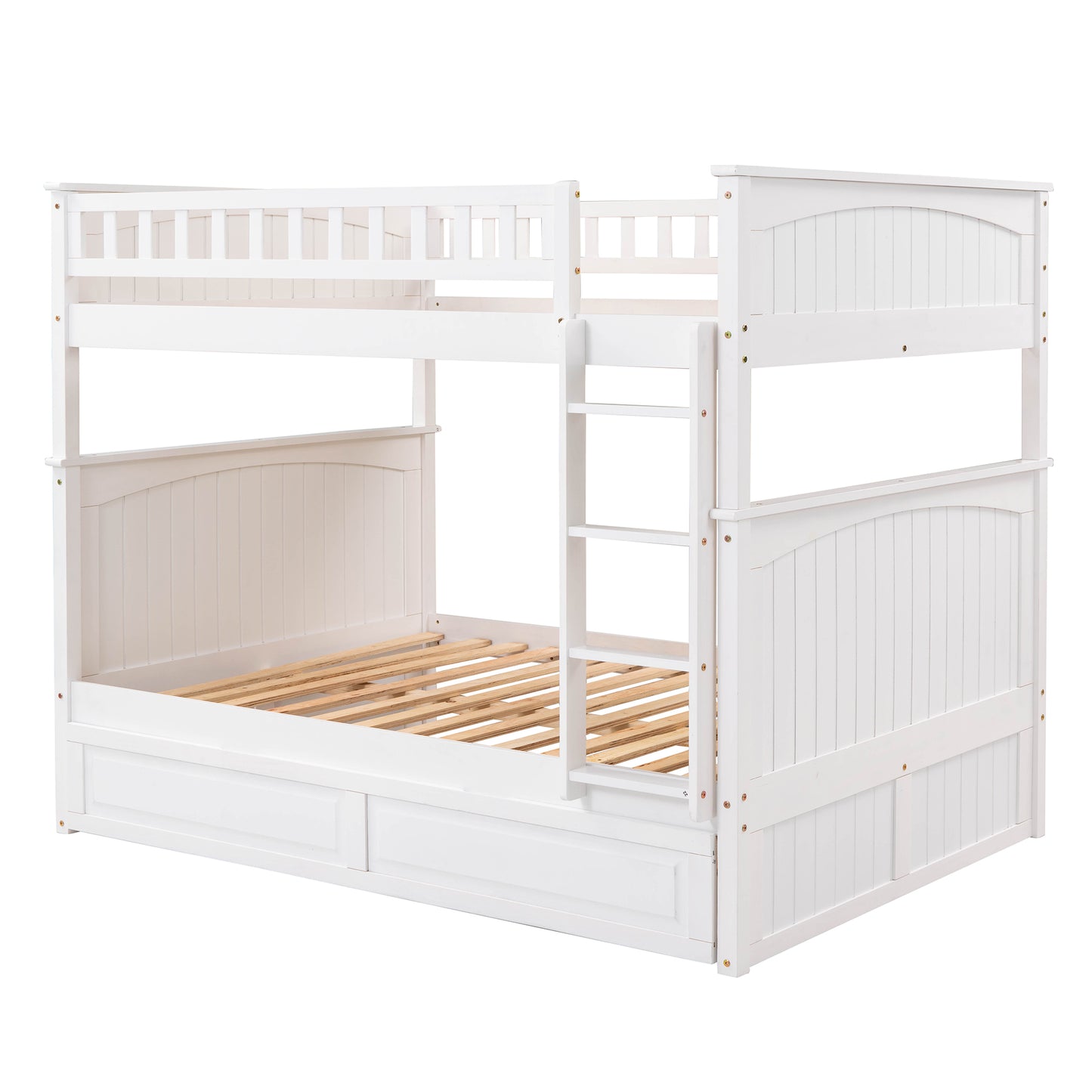 Space-Saving Full Over Full Bunk Bed with Twin Trundle, White