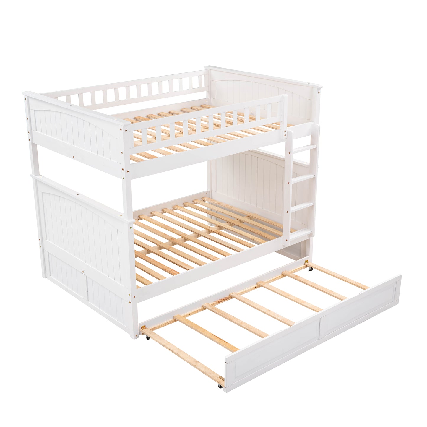 Space-Saving Full Over Full Bunk Bed with Twin Trundle, White