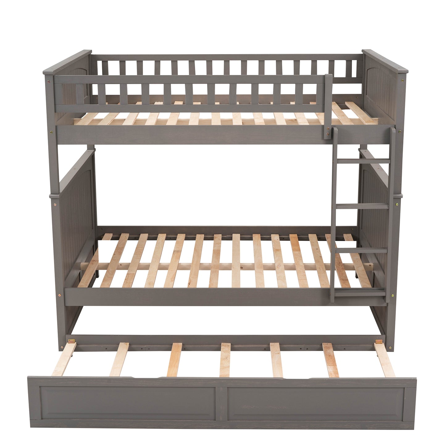 Space-Saving Full Over Full Bunk Bed with Twin Trundle, Brushed Gray
