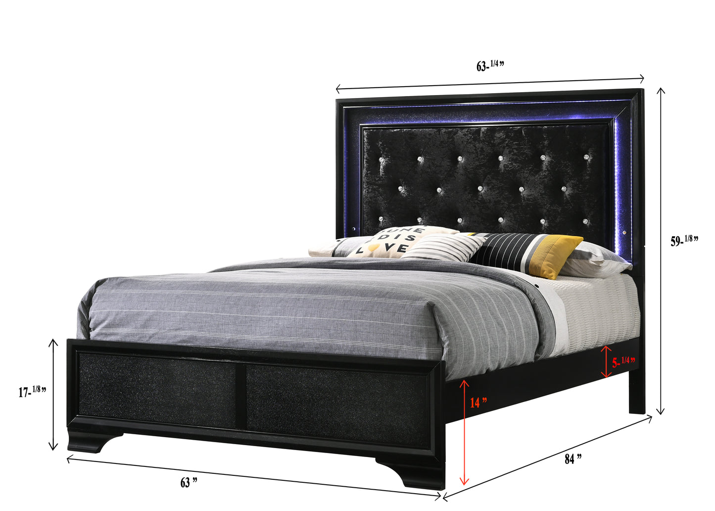 Comfortable Queen Size Upholstered Bed with LED Headboard