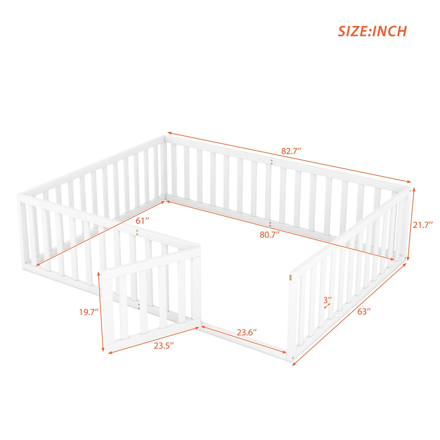 White wooden playpen with dimensions
