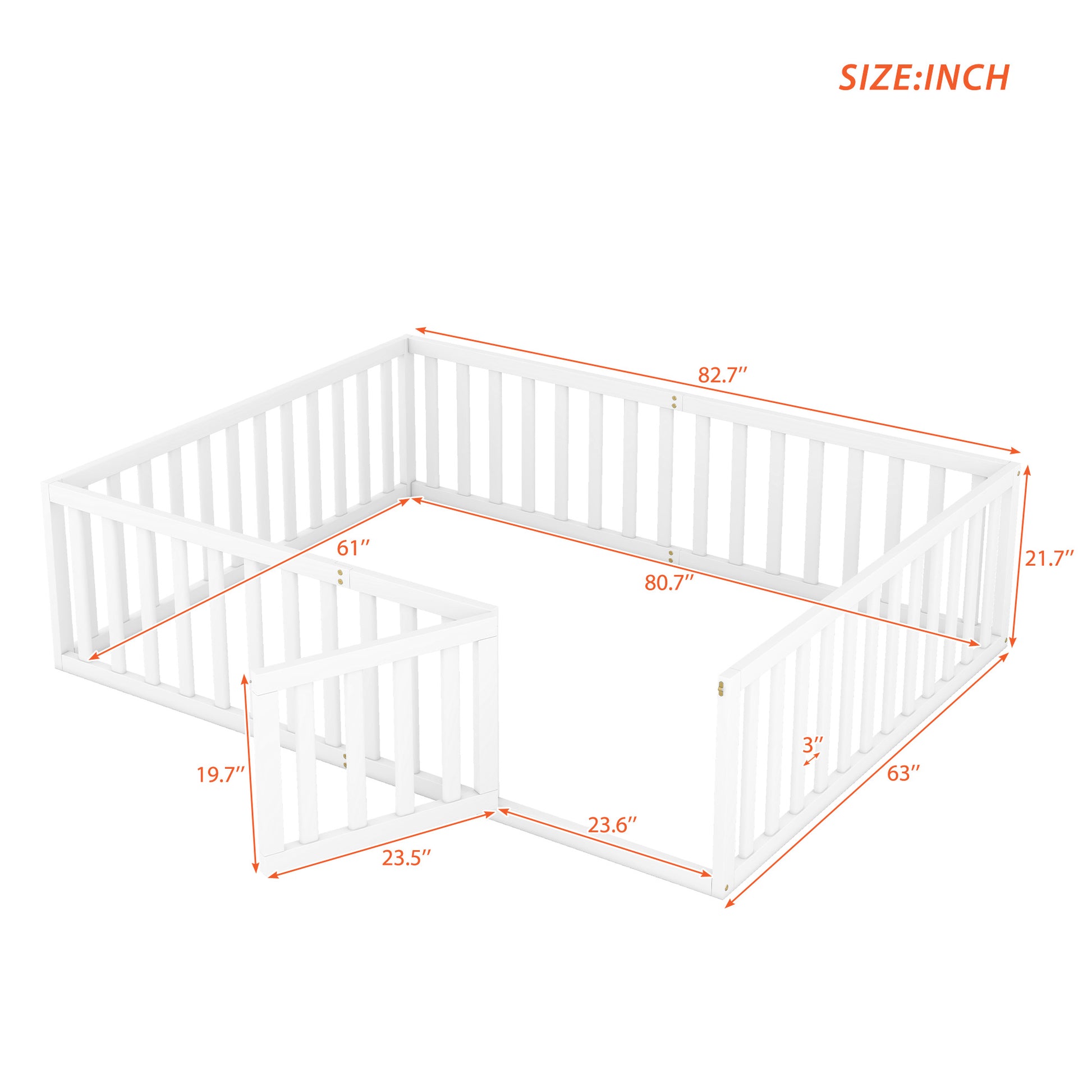 White wooden playpen with dimensions