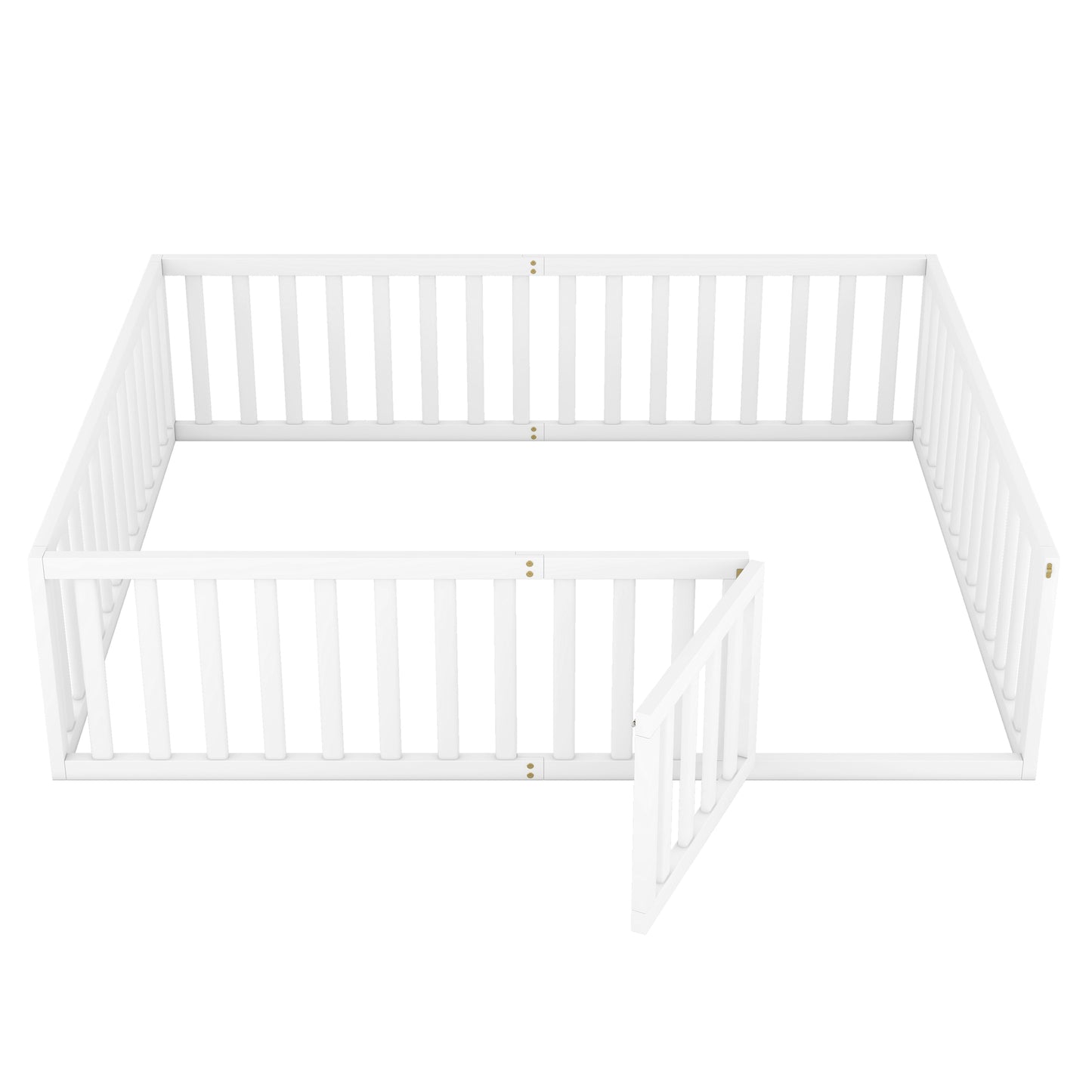 White wooden playpen for babies with an open gate