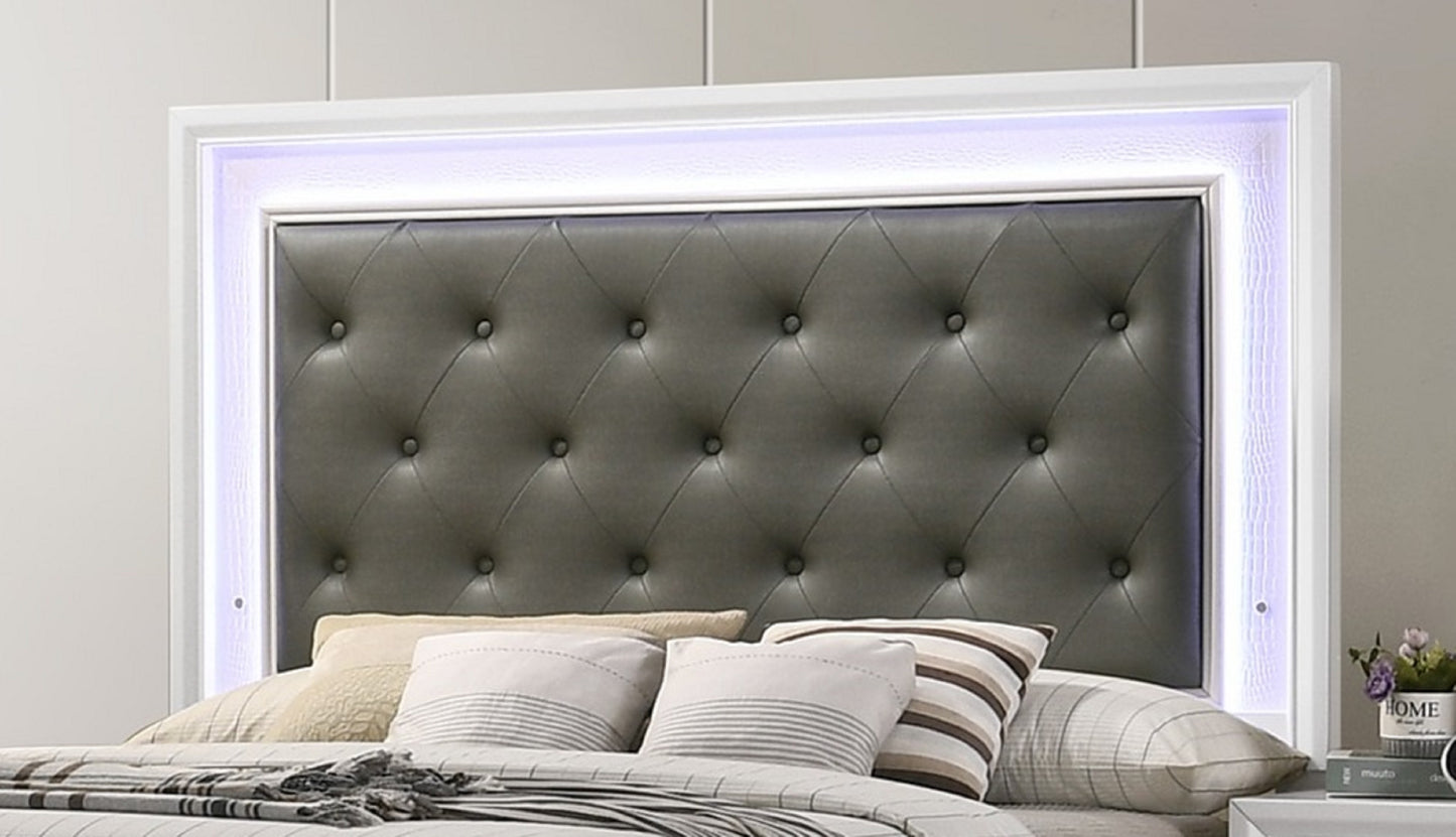 Elegant Twin Size LED Panel Bed with Upholstered Headboard