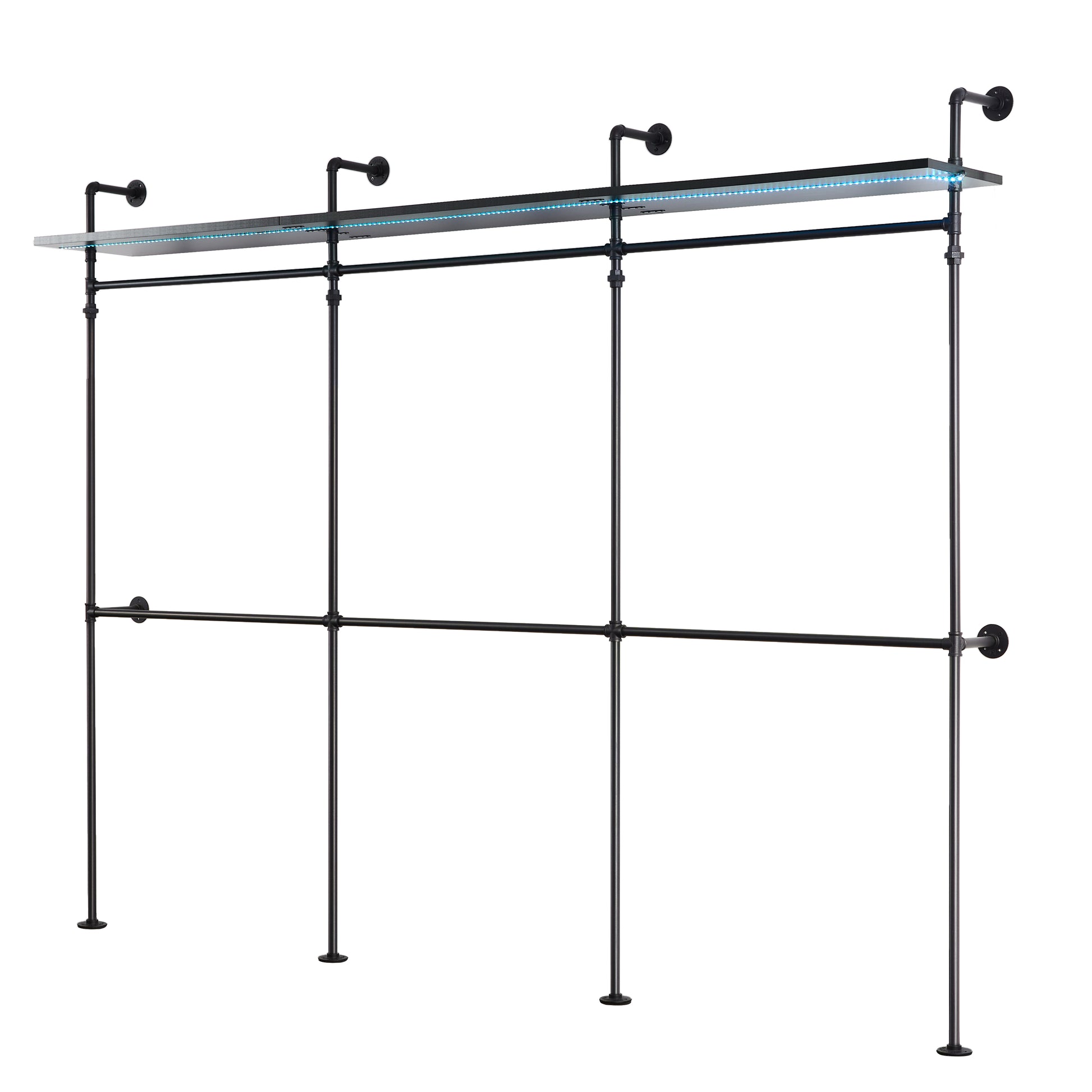 Industrial pipe clothing rack with shelf