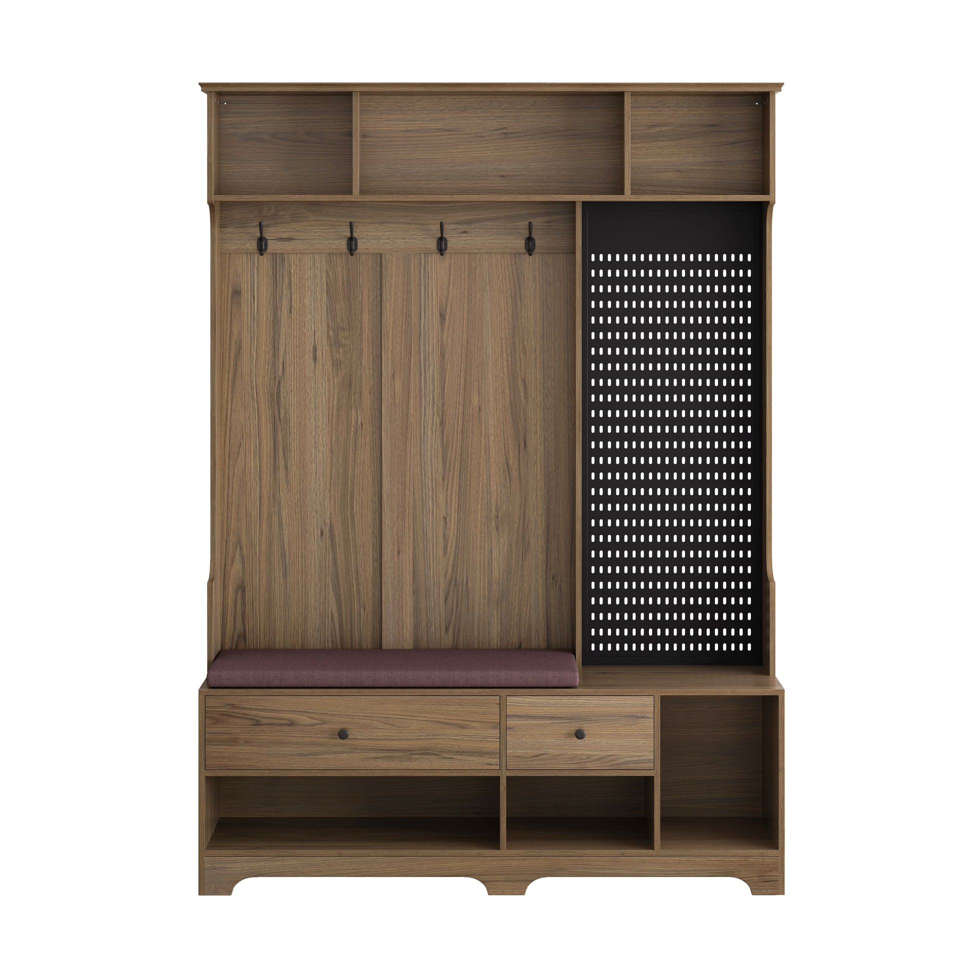 Wooden hall tree with bench and storage drawers