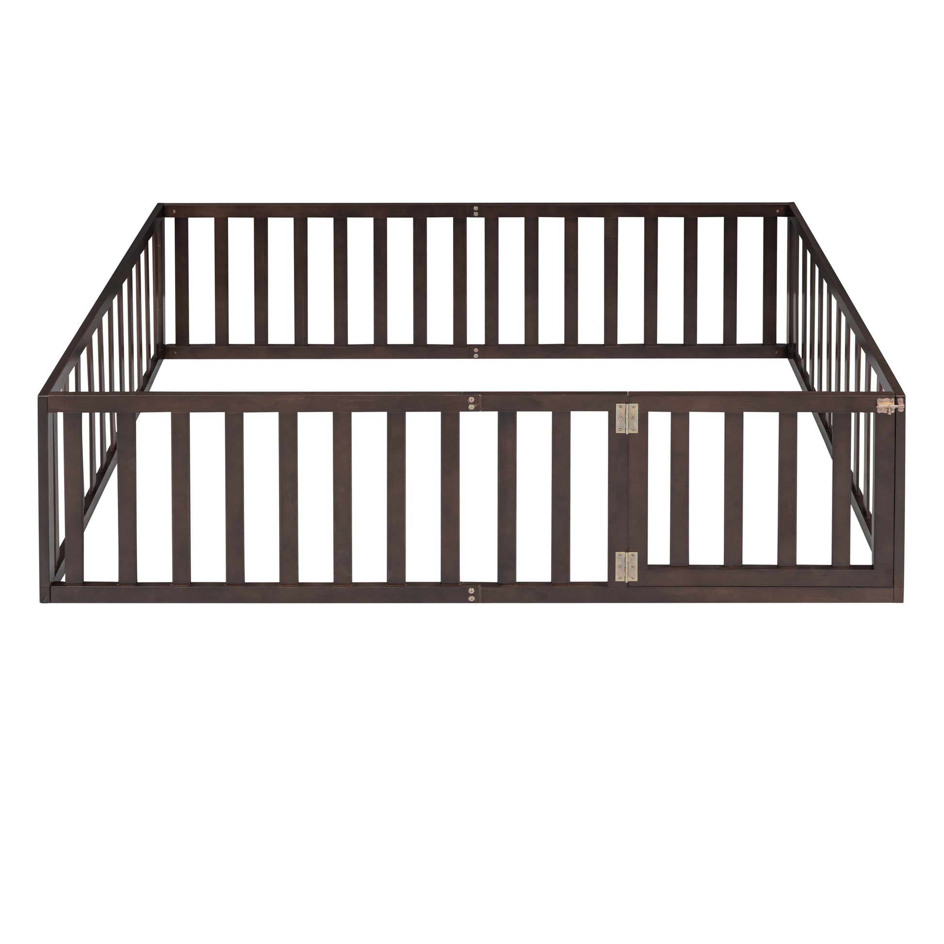 Dark brown wooden pet playpen with double hinged gate