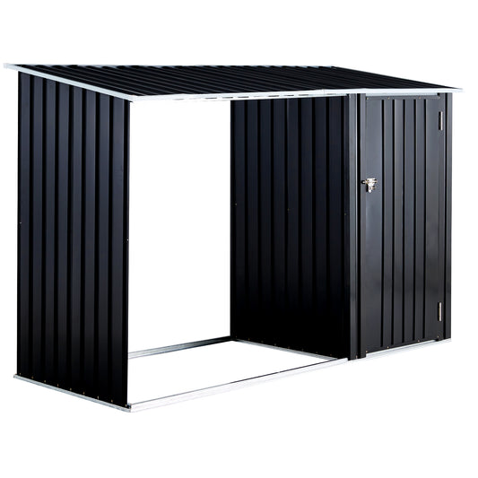 TREATLIFE HOME Outdoor Firewood Storage Shed and Tool Organizer, Durable Galvanized Steel, Anthracite Gray, for Patio Use