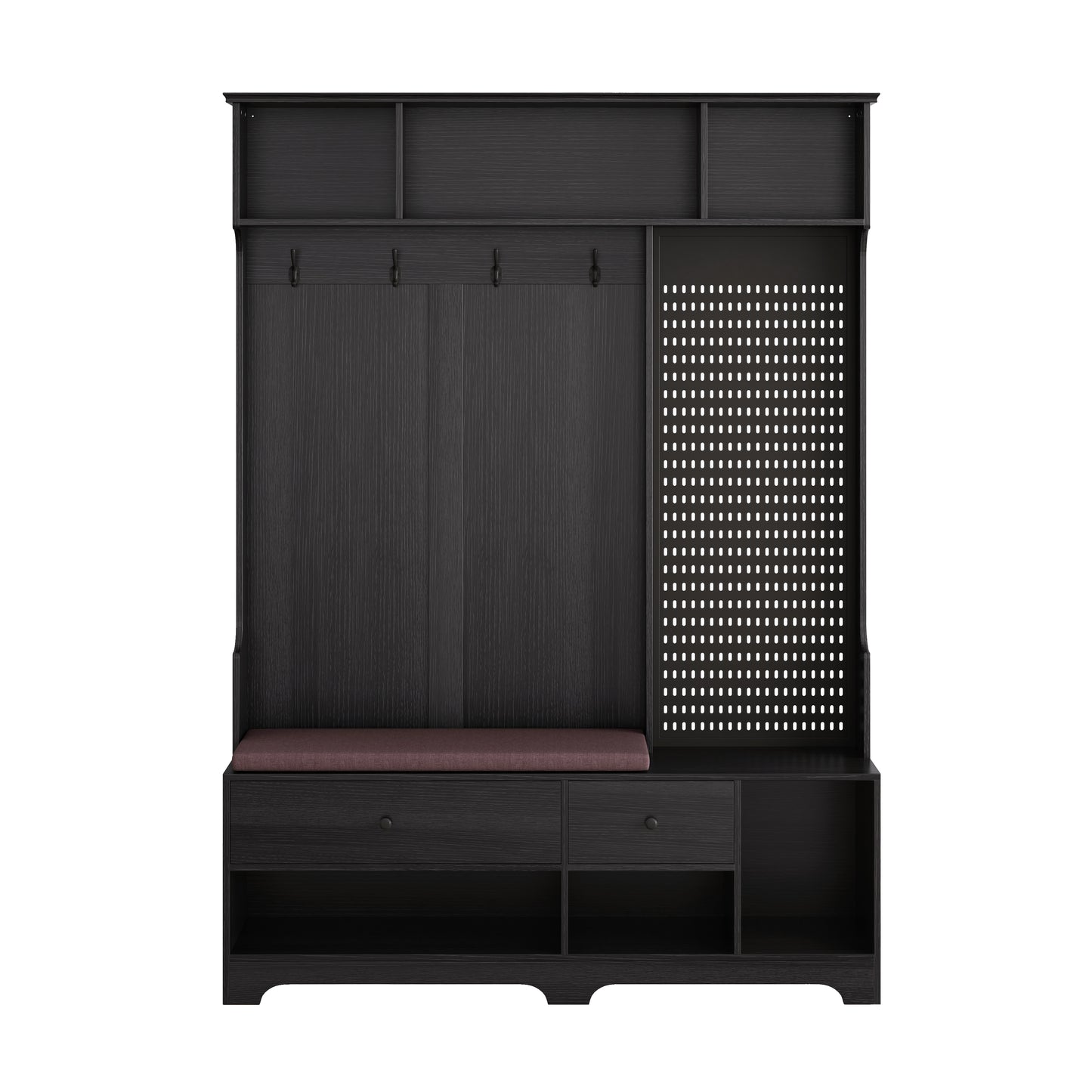 Dark wood hall tree with bench and storage