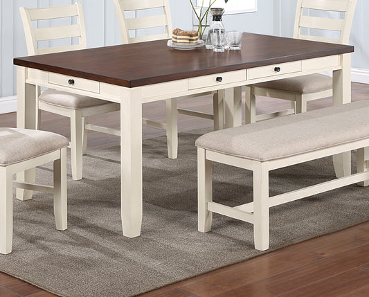 TREATLIFE HOME Rectangular Dining Table with Pull-Out Drawers, Classic Two-Tone Design in White and Walnut Finish