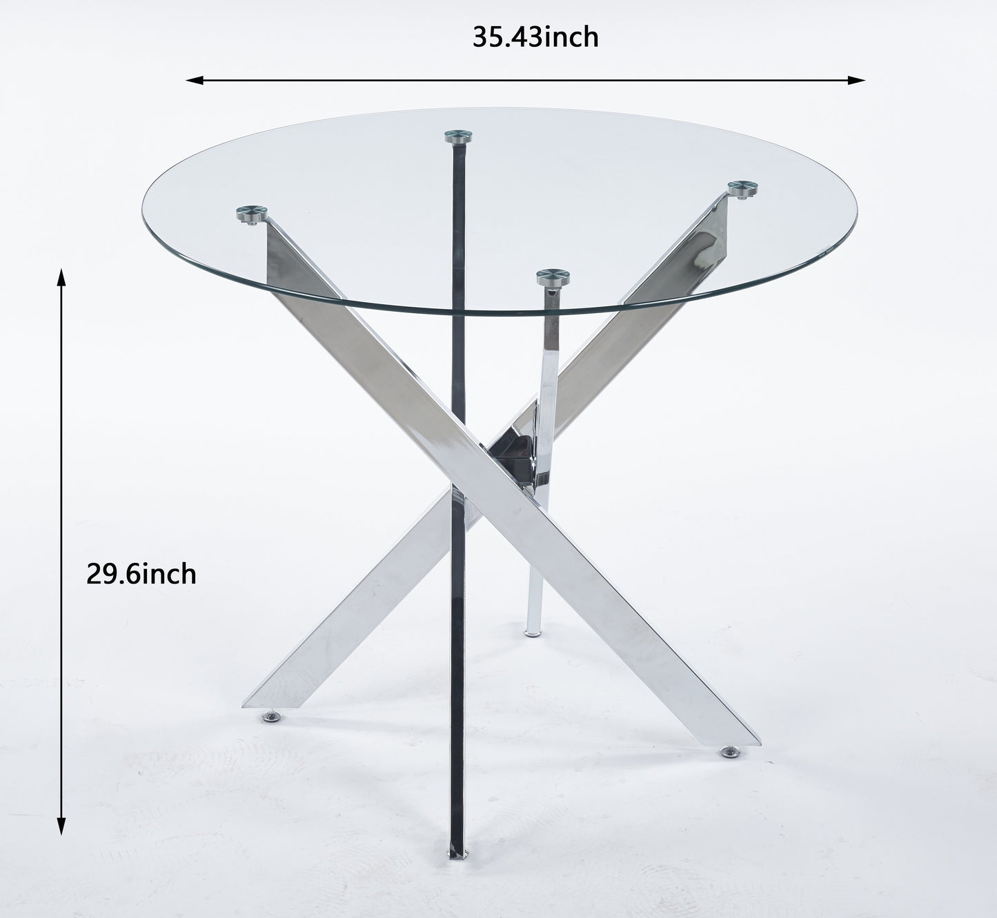 Round glass dining table with chrome pedestal base