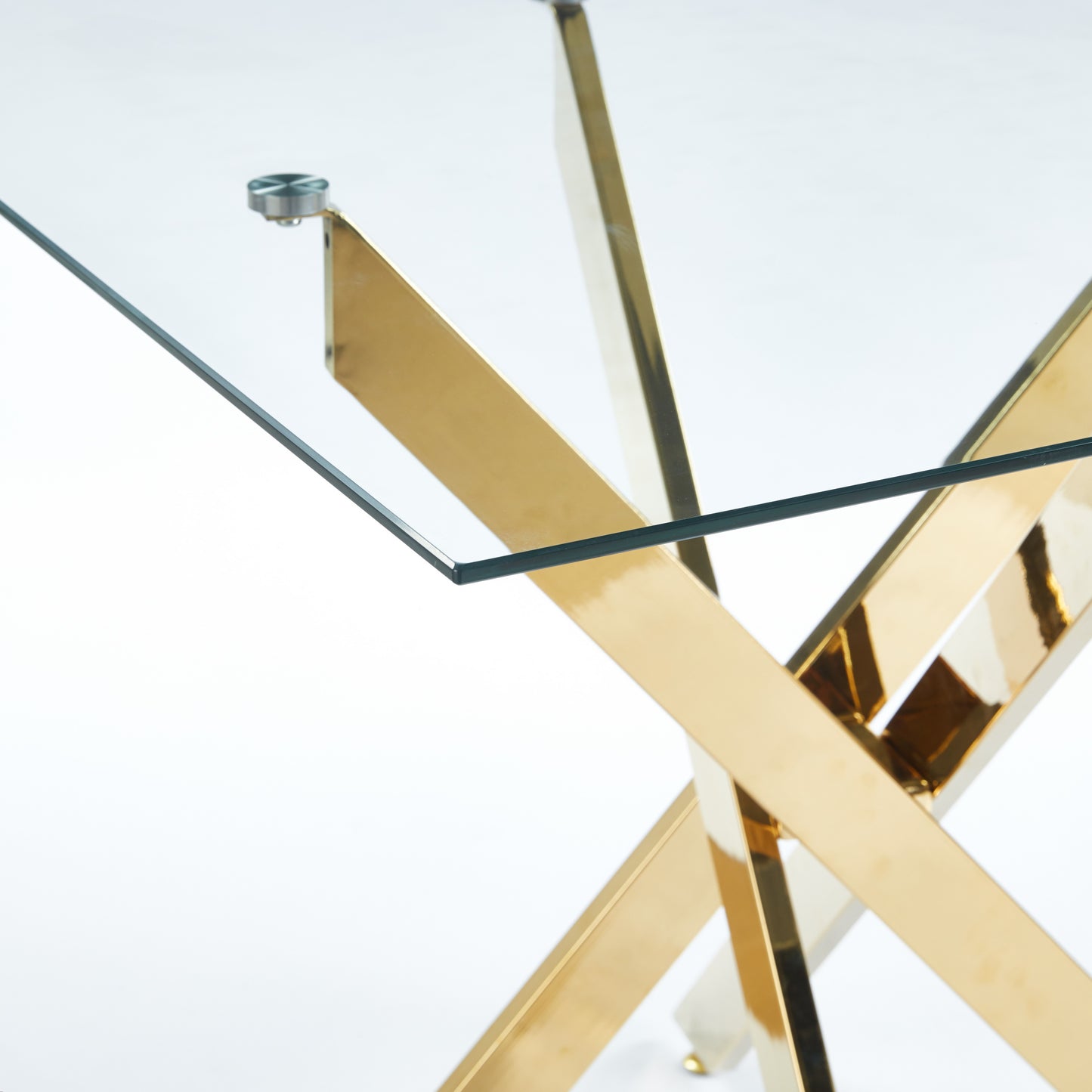 Modern glass coffee table with gold cross base