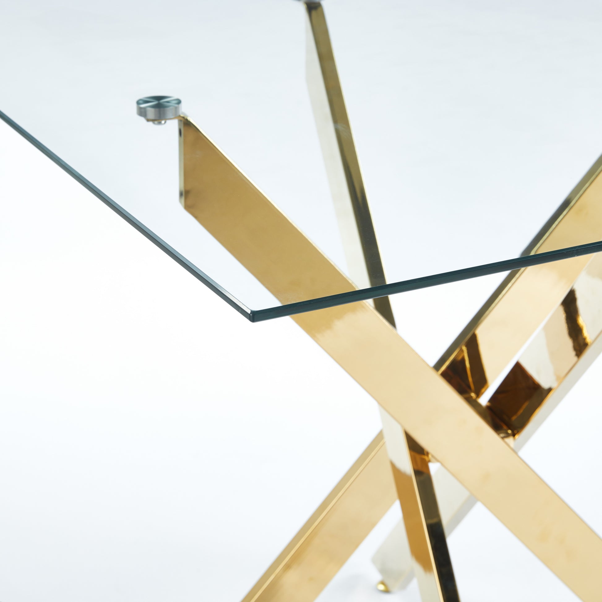 Modern glass coffee table with gold cross base
