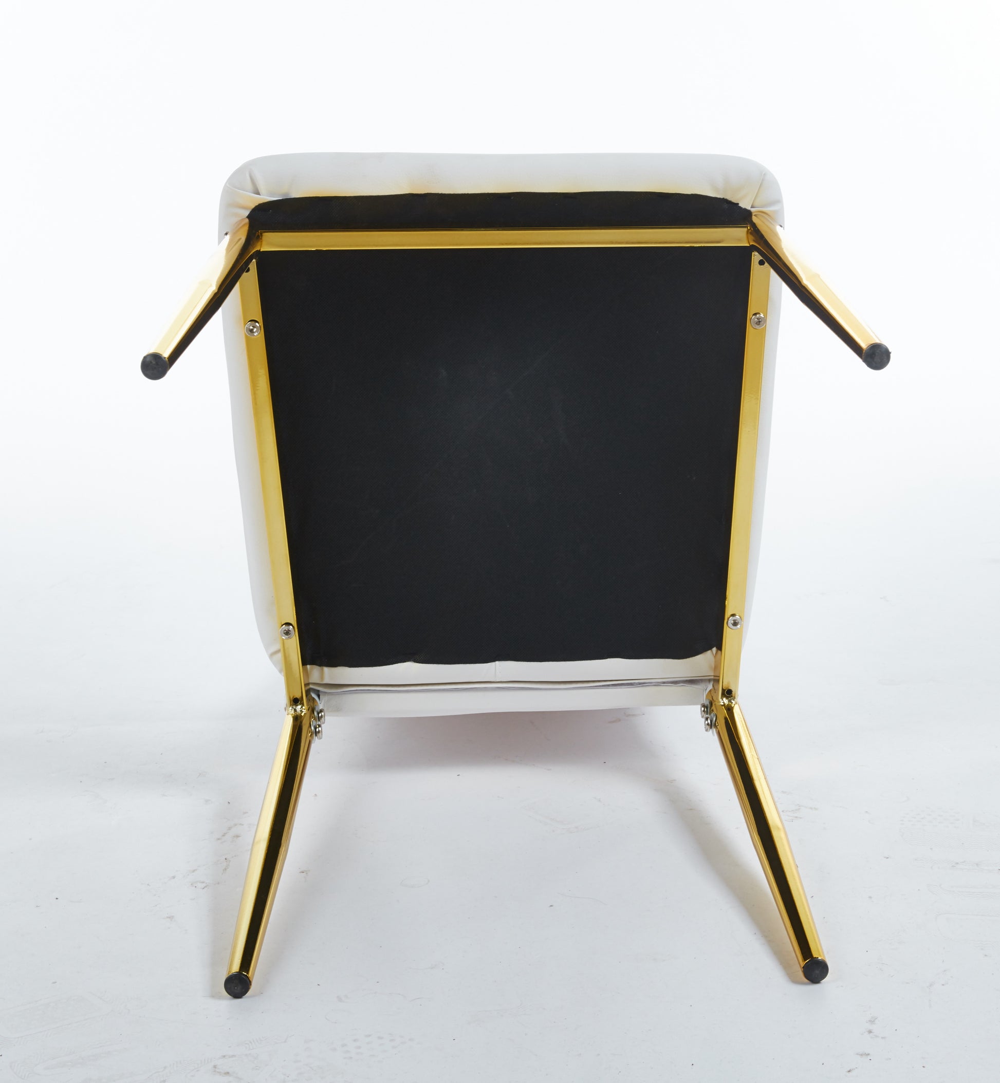 White upholstered chair base with gold metal legs