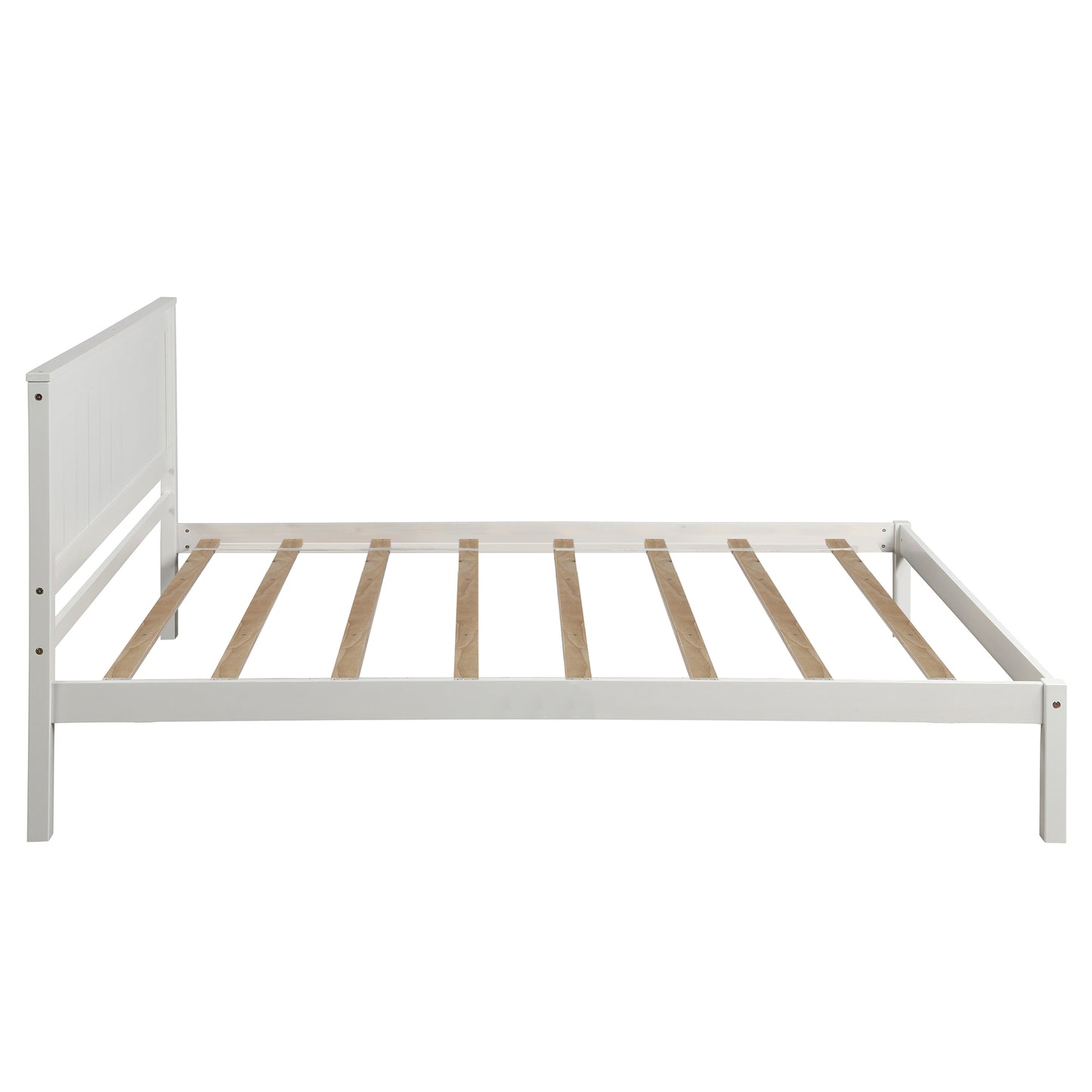 White wooden twin bed frame with slatted base