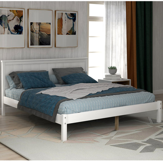 TREATLIFE HOME Full Platform Bed Frame with Headboard and Wood Slat Support, No Box Spring Needed, Durable Design, White