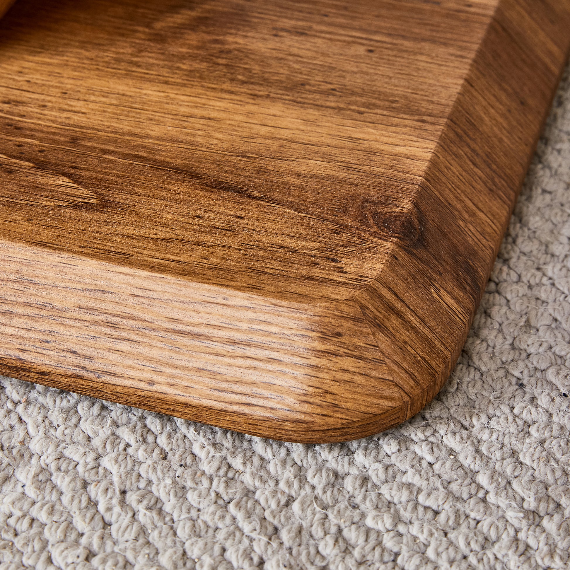 Rustic oak cutting board with natural wood grain texture