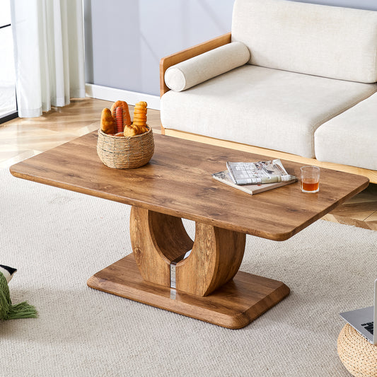 Wooden coffee table with curved base